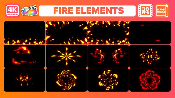 FCPX插件-12组二维卡通动漫火焰燃烧动画 Fire Elements And Backgrounds