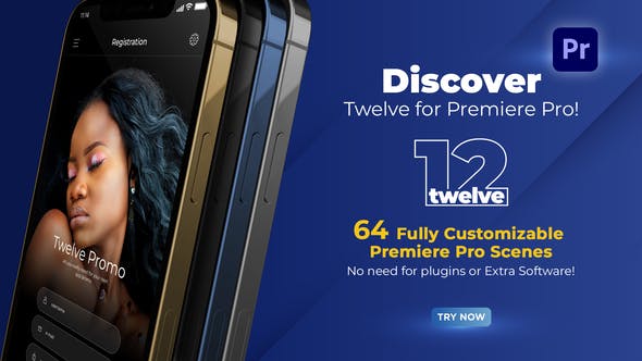PR脚本-64个三维手机APP应用宣传介绍展示片头动画 Twelve App Promo for Premiere Pro