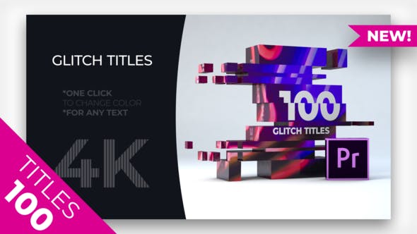 PR模板-100个故障干扰文字标题动画预设 Glitch Titles MOGRT