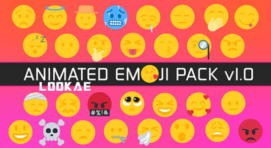 视频素材-32个卡通可爱Emoji表情动画 Animated Emoji Pack