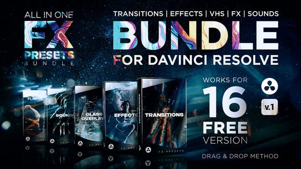 达芬奇模板-1000种无缝转场视觉特效VHS光效叠加预设包 FX Presets Bundle for DaVinci Resolve