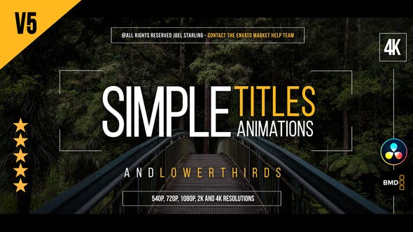 达芬奇模板-30个创意简洁文字标题动画 Gold Simple Titles 4K