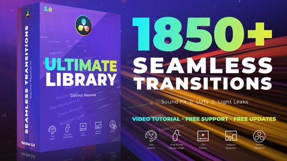 达芬奇模板-1850个转场过渡LUTS调色音效视频素材预设包 Seamless Transitions for DaVinci Resolve
