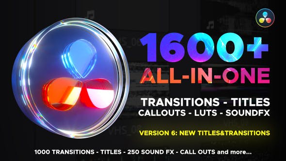 达芬奇模板-1600种视频无缝转场LUT调色音效预设V6 Transitions Library for DaVinci Resolve