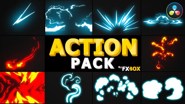 达芬奇模板-10种二维卡通手绘MG元素动画 Action Elements Pack