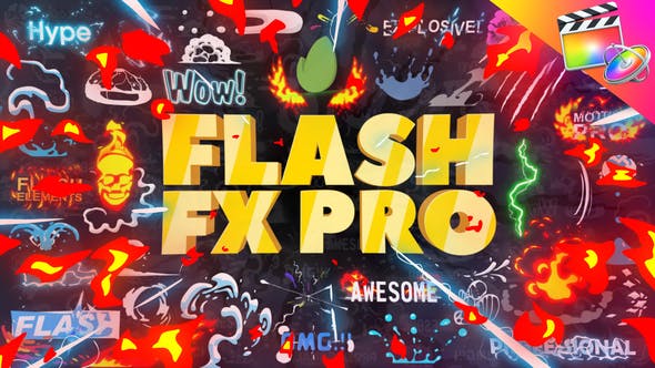 FCPX插件-374个二维卡通动漫火焰能量LOGO标题转场MG动画元素包