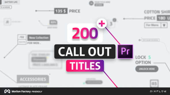 PR脚本-200种科技感线条呼出文字标题介绍动画预设 Line Call Out Titles for Premiere Pro