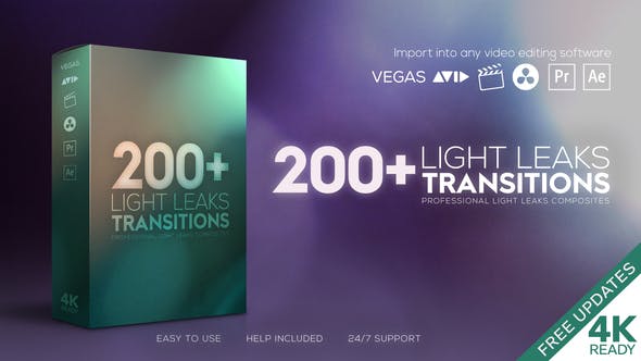 4K视频素材-101组真实漂亮镜头漏光炫光转场过渡动画 Light Leaks Transitions