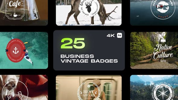AE模板-25个复古怀旧徽章标题动画 Business Vintage Badges