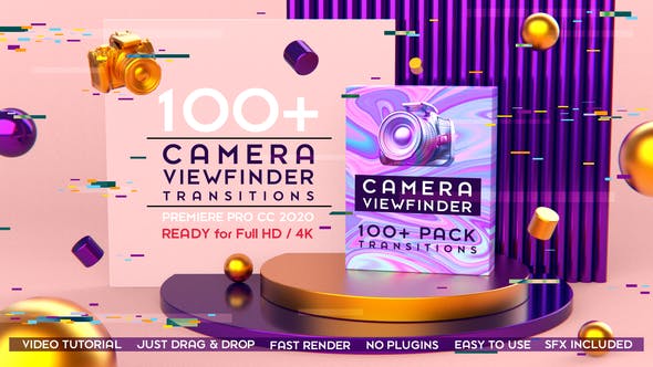 PR模板-100种摄像机对焦取景器效果转场过渡预设 Camera Viewfinder Transitions Pack