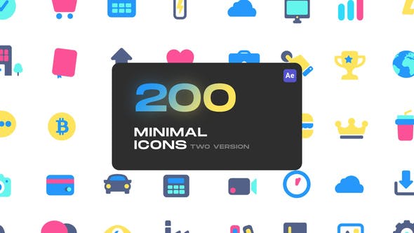 AE脚本-200个迷你可爱彩色实用图标动画 Cute Minimal Icons