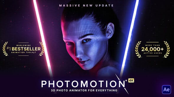 AE模板-平面图片转三维摄像机视差动画透视特效 Photomotion V11 - 3D Photo Animator (6 in 1)