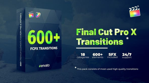 FCPX插件-480个平移缩放旋转拉伸故障画笔水墨烟雾转场 (含音效)