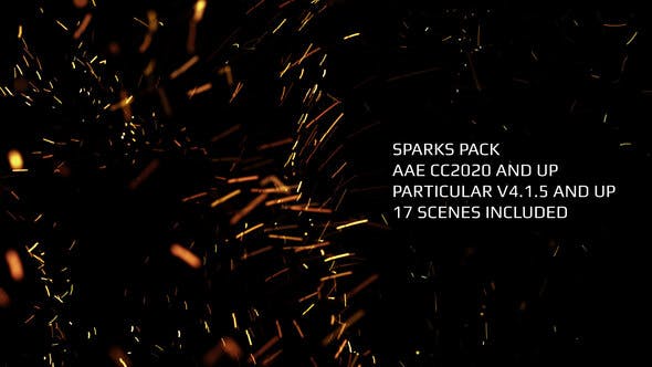 AE模板-17种由Particular插件制作火星飞溅粒子特效动画 Trapcode Particular - Sparks