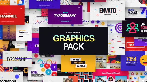 AE脚本-时尚图形标题排版设计信息图表社交媒体字幕条LOGO动画 Videomaker Graphics Pack