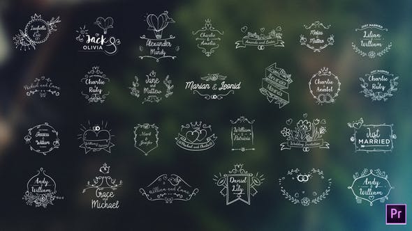 PR模板-27个浪漫婚礼爱情小清新文字标题图形动画 Wedding Titles Bundle