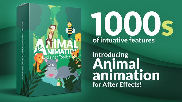 AE模板-创意有趣二维卡通动物角色动作绑定MG动画预设工具包V2 Animal Character Animation Explainer Toolkit