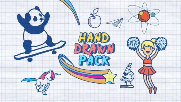 PR模板-快乐开学返校有趣卡通手绘图形动画 Back to School Hand Drawn Pack