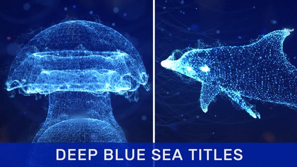 AE模板-抽象蓝色海洋点线粒子三维动物图形文字标题动画 Deep Blue Sea Titles