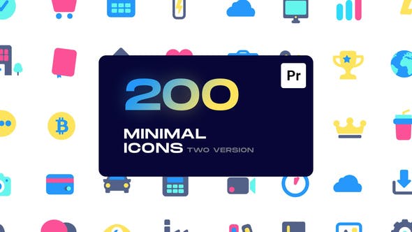 PR脚本-200个迷你可爱彩色实用ICON图标动画 Minimal Animated Icons for Premiere Pro