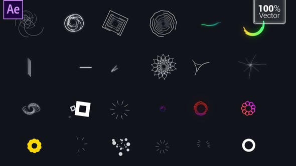 AE/PR模板-30个抽象线条圆圈图形元素MG动画 MoGraph Elements Pack