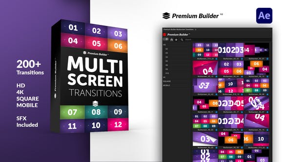 AE脚本-200组视频动态分屏过渡转场预设 Multiscreen Transitions