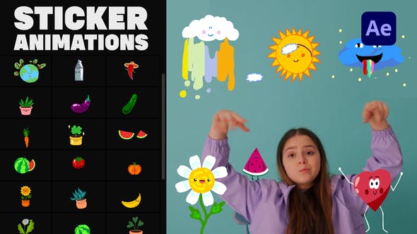 AE模板-可爱卡通手绘综艺贴纸动画 Nature Emoji Stickers Animations
