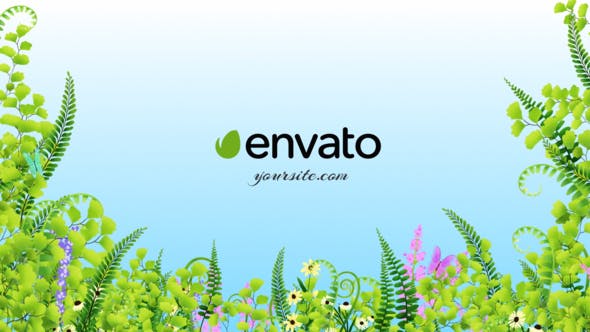 AE模板-夏日清新绿色花草蝴蝶飞舞LOGO标志片头 Nature Logo Reveal