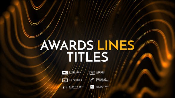 AE模板-金色抽象粒子线条背景颁奖典礼开场文字标题片头 Awards Lines Titles