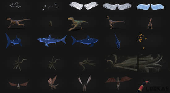 4K视频素材-124个恐龙鸟蛇鲨鱼蝴蝶动物素材(有透明通道) Production Crate – Animals & Creatures