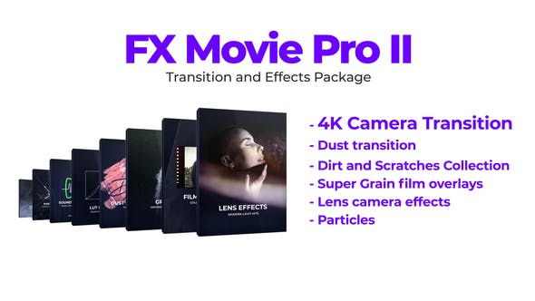 粒子光效烟雾老电影噪点划痕炫光转场LUTs调色音效特效视频素材包 FX Movie Pro 2插图