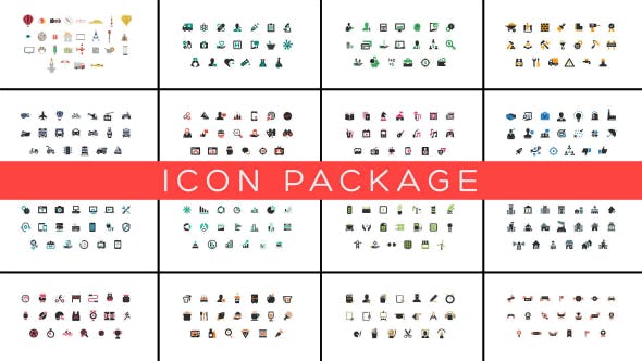 AE模板-382个扁平化日常生活社交媒体网络小图标动画 Icon Package