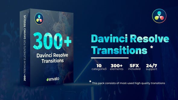 达芬奇模板-300种摄像机缩放滚动平移旋转切割分裂转场预设 Transitions Library