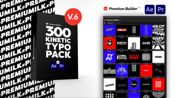 AE/PR脚本模板-300个酷炫创意文字标题动态排版预设 Kinetic Typography Pack V6