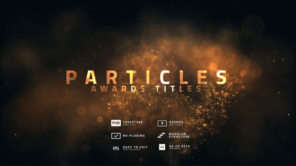 AE模板-豪华金色粉尘光斑粒子颁奖典礼文字标题开场片头 Particles Awards Titles+原版音乐