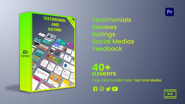 AE/PR模板-40种社交媒体推荐评级弹窗简介动画 Testimonial and Rating Pack