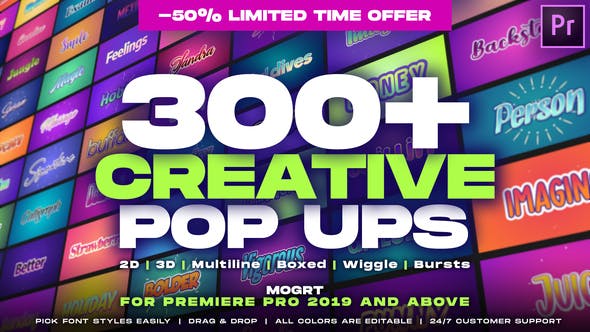PR模板-300个创意彩色渐变弹跳文字标题动画 Creative Pop Ups Pack插图