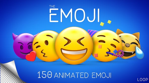 视频素材-150个卡通可爱Emoji表情循环动画(有透明通道)