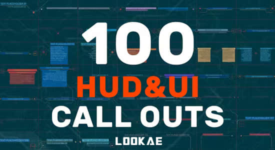 PR模板-100种数码科技感图形线条呼出文字标题动画 HUD UI Call Outs