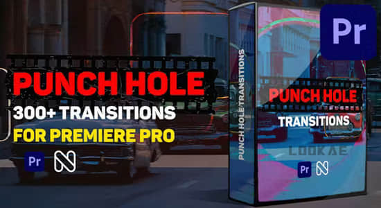 PR模板-300种复古电影胶片污渍刮痕闪烁转场预设 Punch Hole Transitions