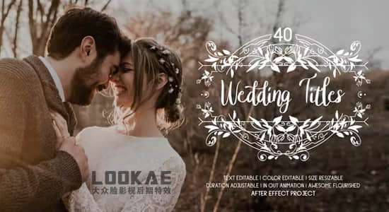 PR模板-40组浪漫爱情线条图形藤蔓生长婚礼文字标题动画 Flourish Wedding Titles