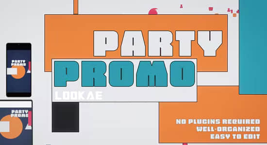 AE模板-扁平化时尚彩色图形派对活动开场宣传动画 Party Promo + 原版音乐