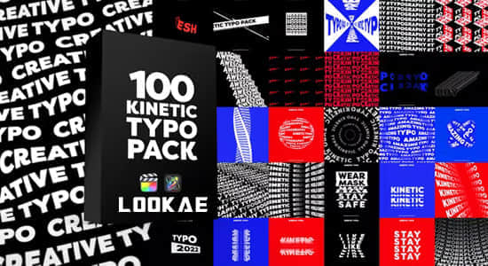 FCPX插件-100种创意海报文字标题动态排版循环动画 Kinetic Typography Pack
