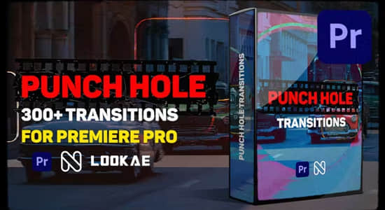 PR模板-300种复古干扰故障VHS胶片污渍叠加转场预设 Punch Hole Transitions