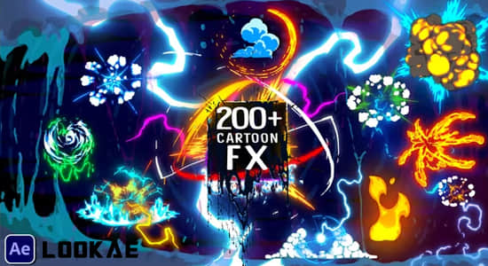 AE模板-220个手绘卡通能量电流火焰液体烟雾爆炸MG动画 Cartoon FX