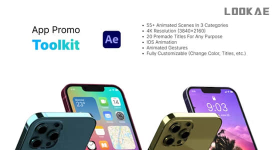 AE模板-三维iPhone苹果手机界面APP应用场景宣传展示动画 App Promo Toolkit