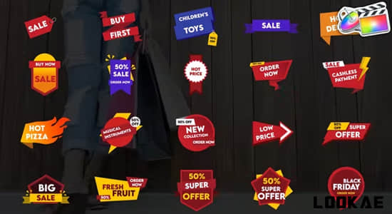 FCPX插件-20种商城购物打折促销降价标签徽章动画 Sales Badges