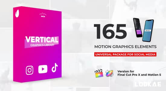 FCPX插件-165个社交媒体竖屏排版设计图形标题动画 Vertical Graphics Pack