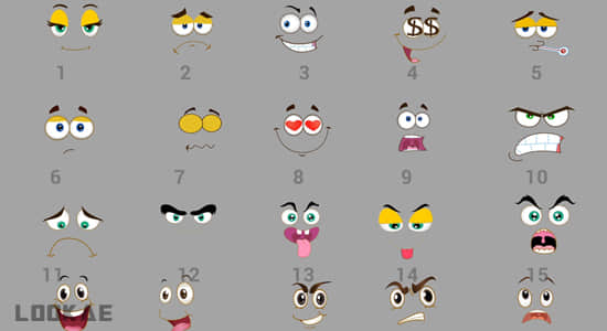 视频素材-72个有趣面部表情贴纸动画(有透明通道) Emoticons Pack