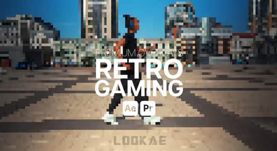 复古游戏8bit像素化高级叠加特效AE/PR模板 Premium Overlays Retro Gaming